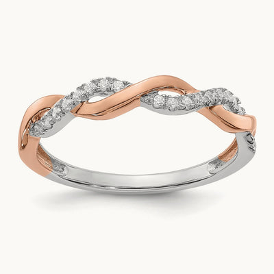 Diamond Criss-Cross Wedding Band, 14K White with Rose Gold