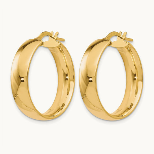 Polished Hoop Earrings — 10K Yellow Gold, 25mm, 6mm