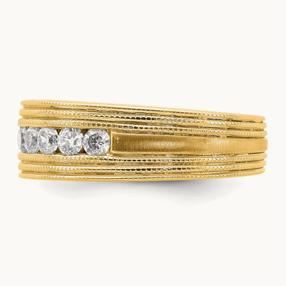 7 Stone Men's Ring, 0.50 ct tw Lab-Grown Diamond — 14K Yellow Gold