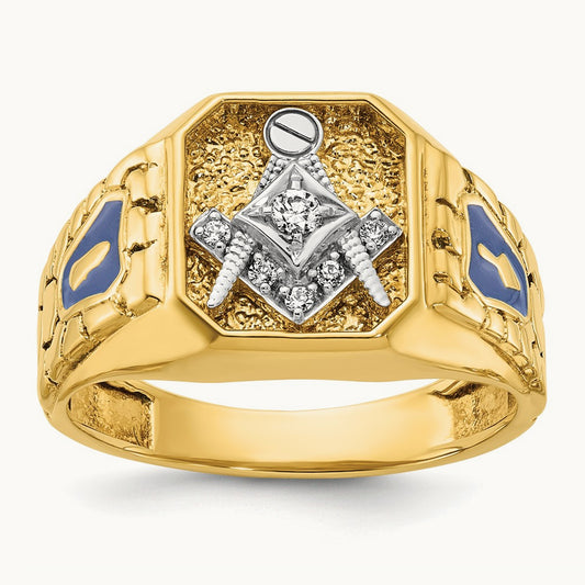 14ktt IBGoodman Textured & Enameled Diamond Blue Lodge Masonic Ring