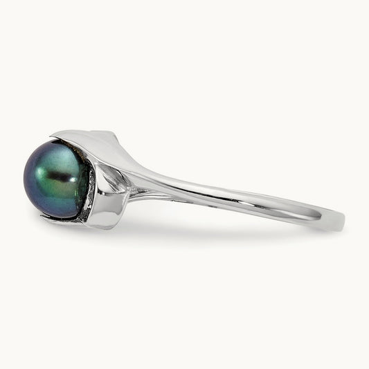 Black FW Cultured Pearl ring, 5.5mm, 14K White Gold
