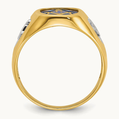IBGoodman Men's w/ White RH & Cr. Sapphire Masonic Ring, 14K