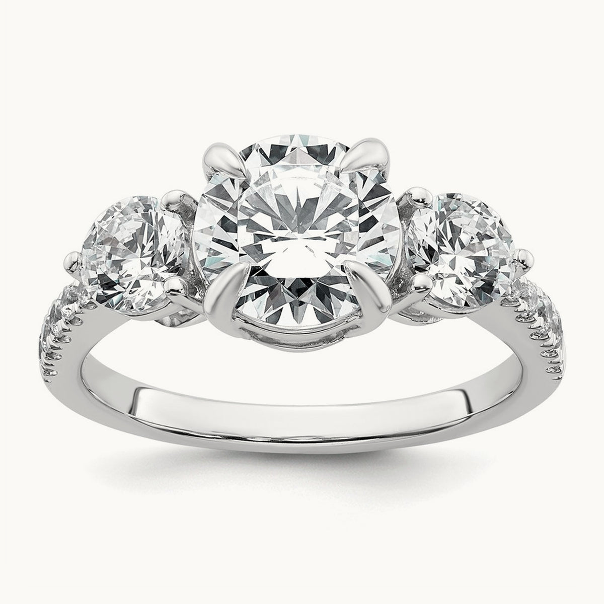 Round 3 Stone Engagement Ring, 1.50-3.00 ct tw Lab-Grown Diamond — 3 ct, 14K White Gold