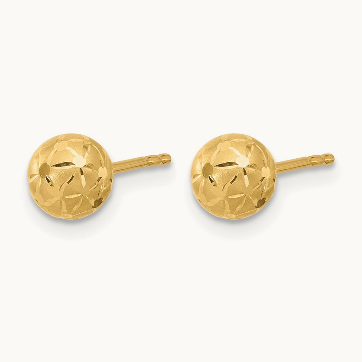 Polished/Satin and Diamond-cut Ball Post Earrings — 10K Yellow Gold
