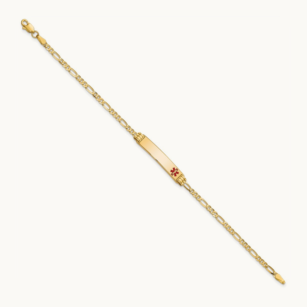 Medical Red Enamel Figaro ID Bracelet, 14K