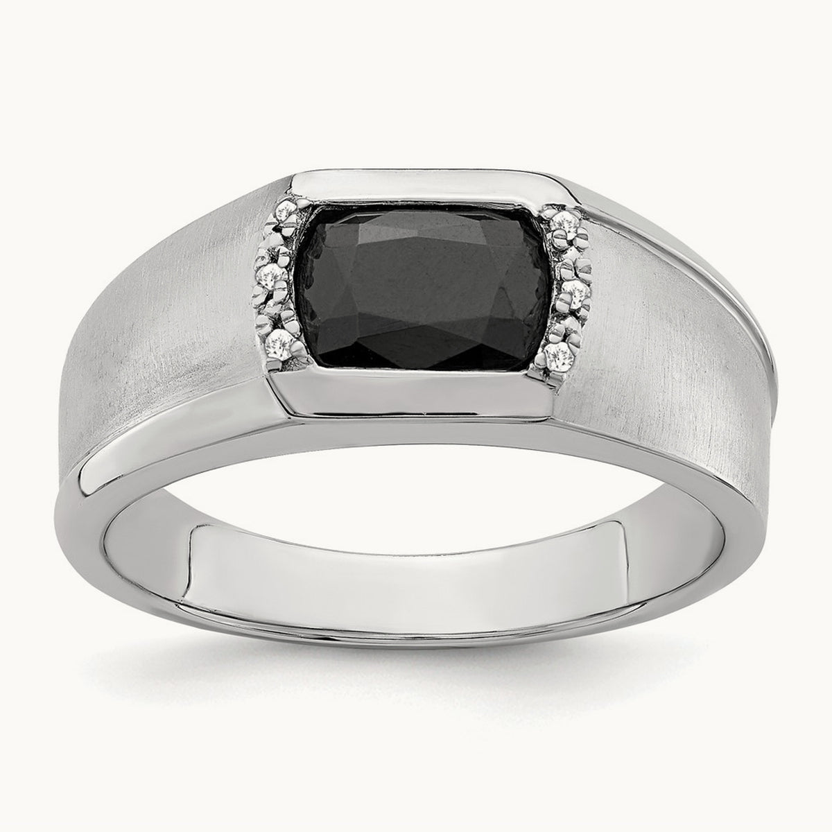Onyx and Diamond Mens Ring, 14K White Gold