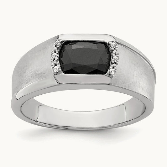 Onyx and Diamond Mens Ring, 14K White Gold