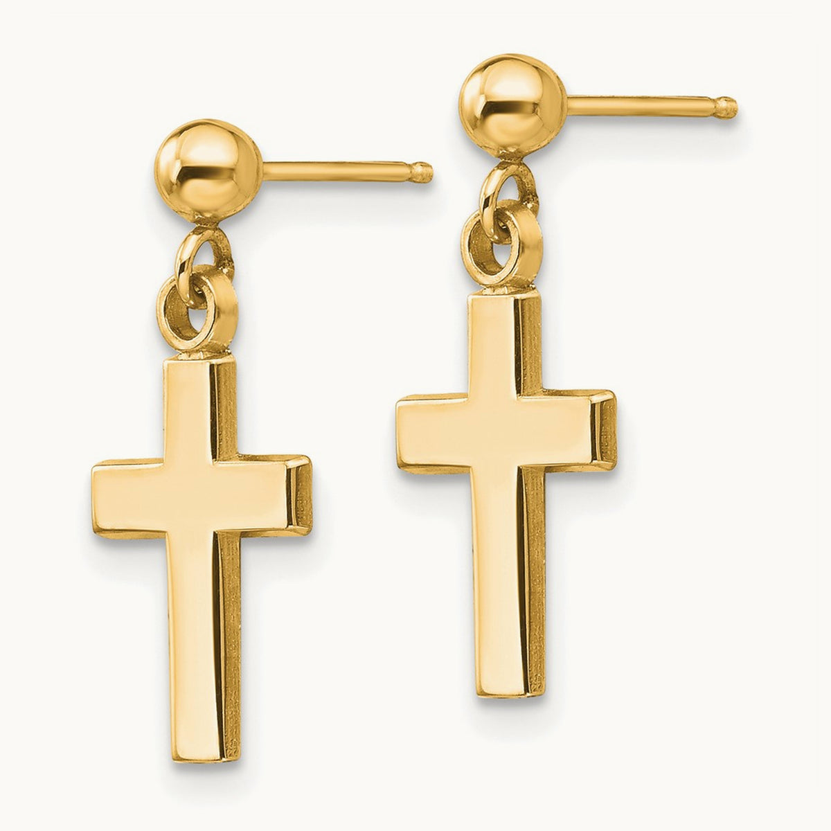 Polished Cross Earrings — 14K Yellow Gold, 18.5mm