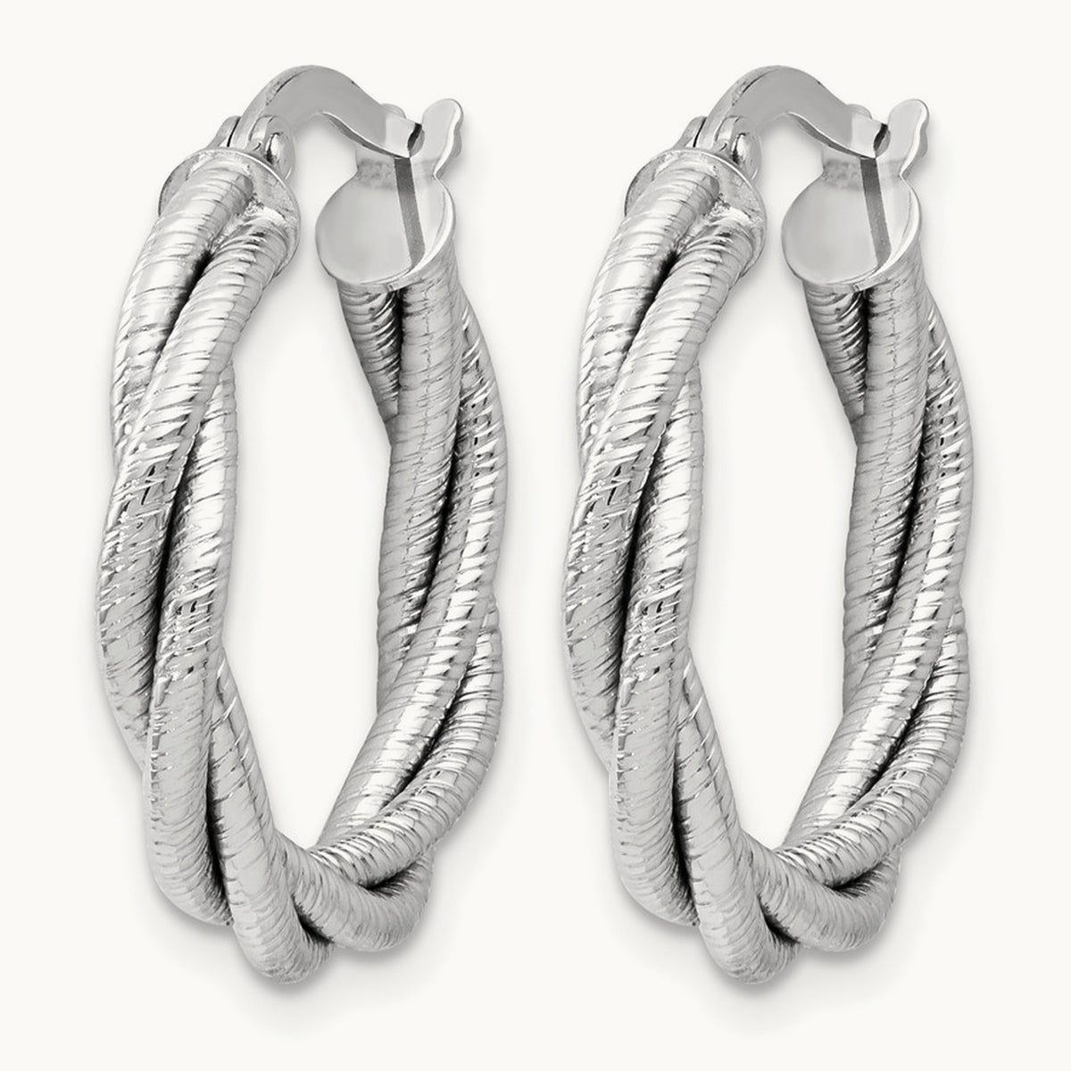 Twisted Triple Twist Hoop Earrings, 14K White Gold — Leslie's
