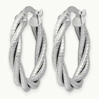 Twisted Triple Twist Hoop Earrings, 14K White Gold — Leslie's