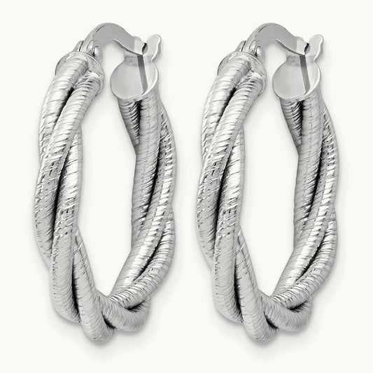 Twisted Triple Twist Hoop Earrings, 14K White Gold — Leslie's