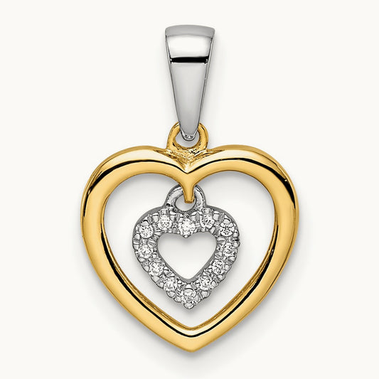 Heart Dangle Diamond Pendant, 14K Two-tone