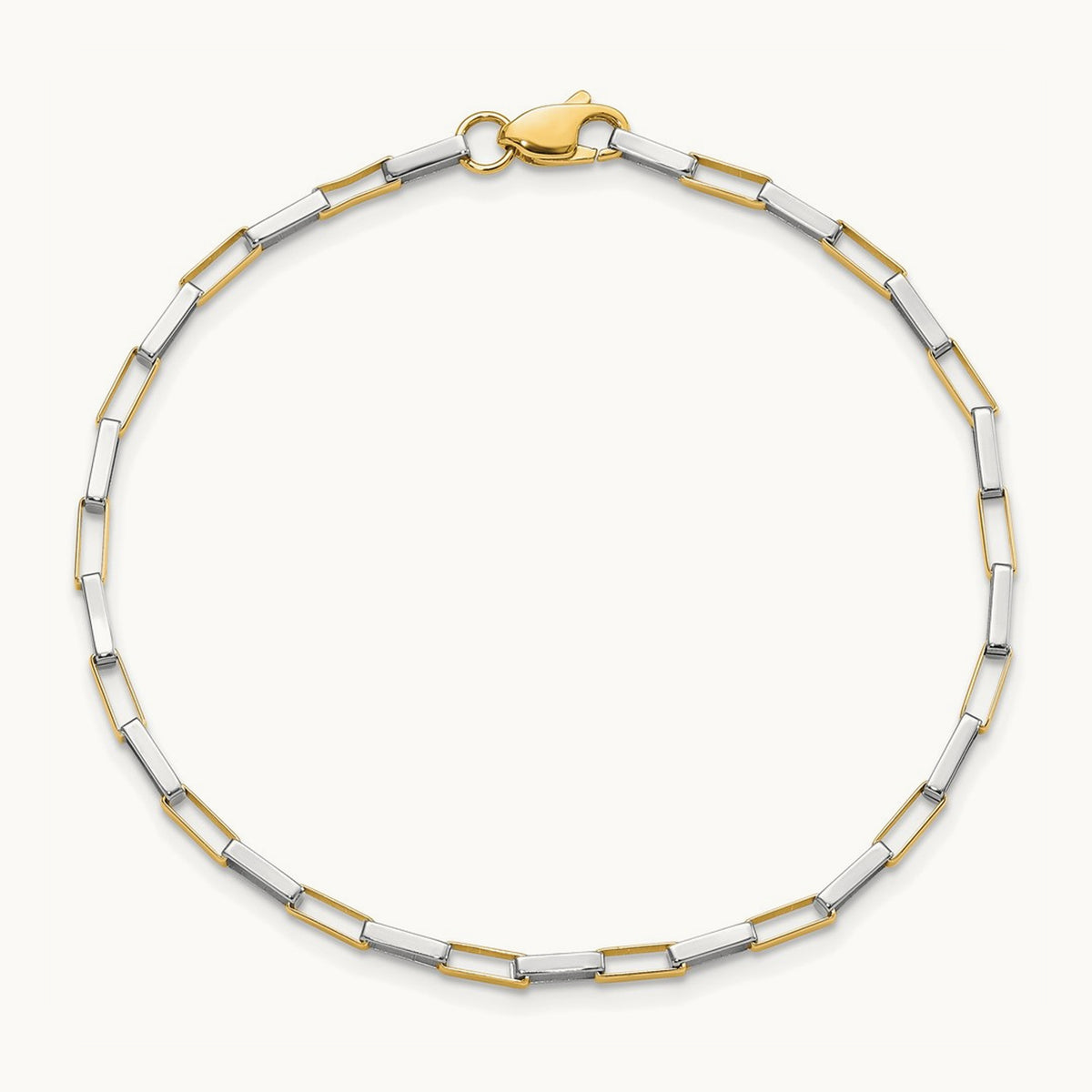 Polished Fancy Box Links 7.5in Bracelet, 14K Two-tone