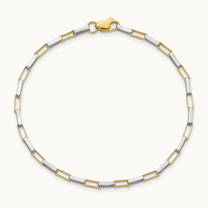 Polished Fancy Box Links 7.5in Bracelet, 14K Two-tone