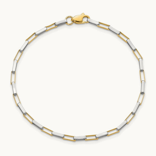 Polished Fancy Box Links 7.5in Bracelet, 14K Two-tone
