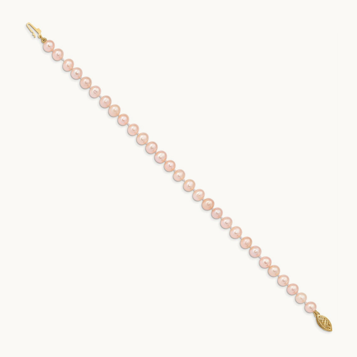 5- Pink Near Round Freshwater Cultured Pearl Bracelet, 6mm, 14K