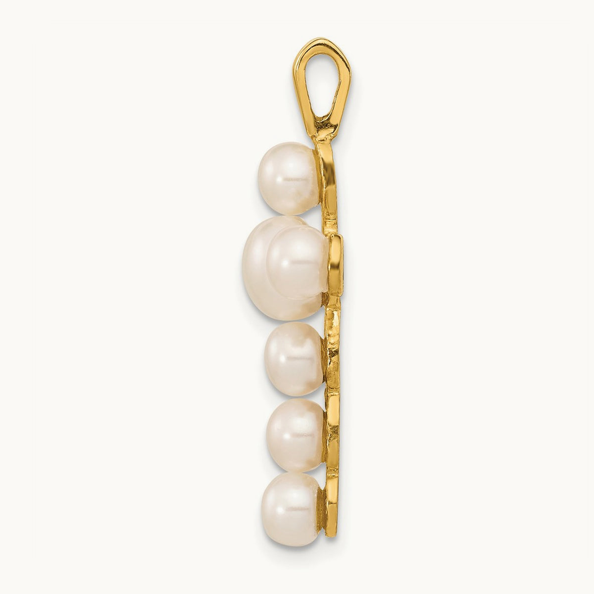 4- White Button Freshwater Cultured Pearl Cross Pendant, 6mm, 14K