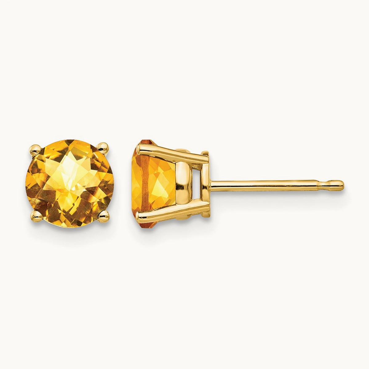 Citrine Checker Earrings, 6mm, 14K