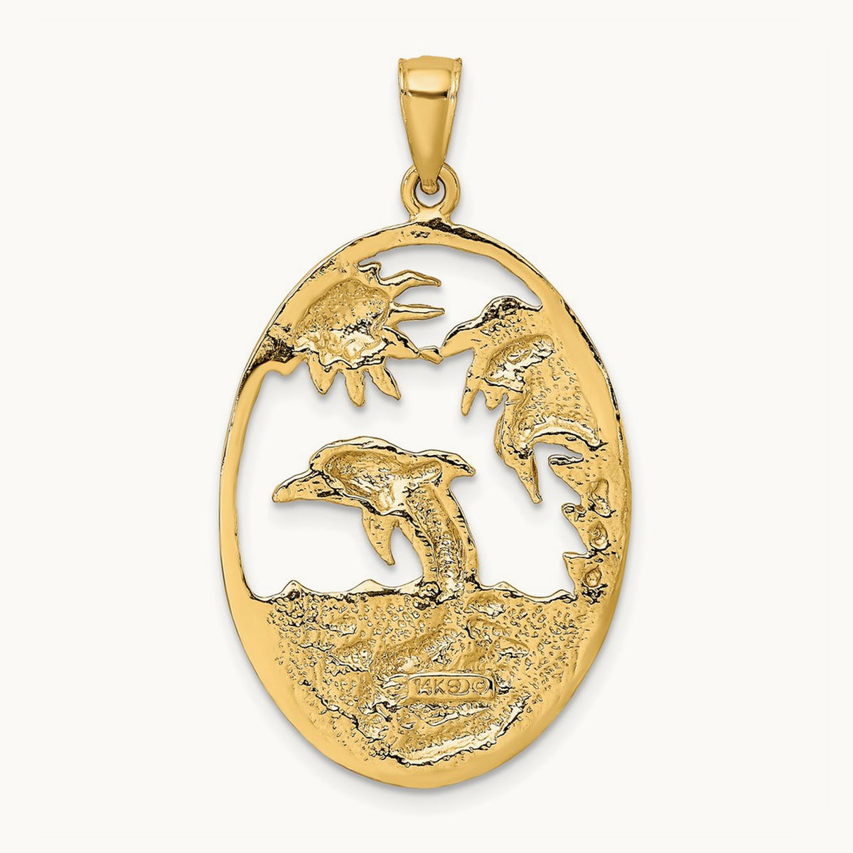 Dolphin Jumping in Ocean Scene Charm, 14K