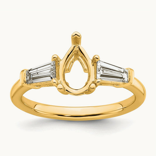 Baguette Pear Semi-Mount Engagement Ring — 14K Yellow Gold, 1/2 ct, 7