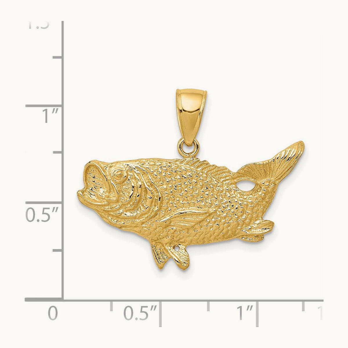 Polished Open-Backed Bass Fish Pendant — 14K Yellow Gold