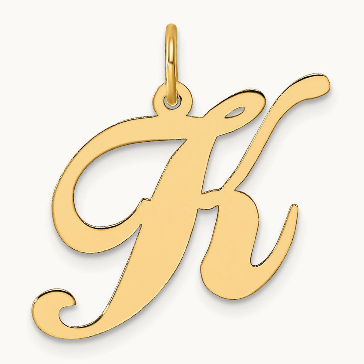 Large Fancy Script Initial Charm — 14K Yellow Gold, K