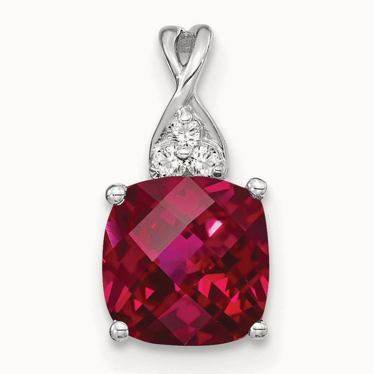 Checkerboard Created Ruby and Lab-Grown Diamond Pendant — 14K White Gold