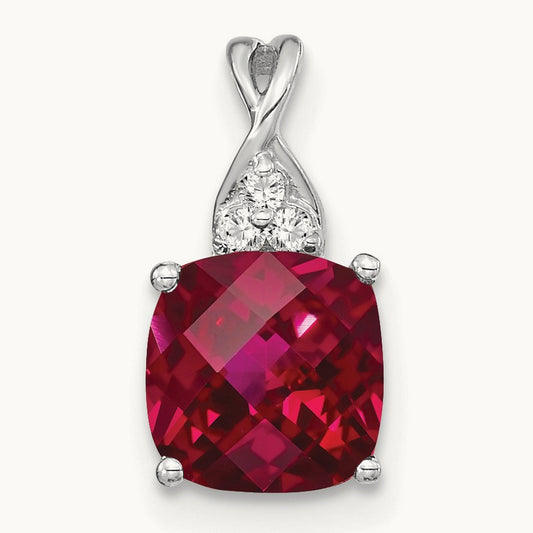 Checkerboard Created Ruby and Lab-Grown Diamond Pendant — 14K White Gold