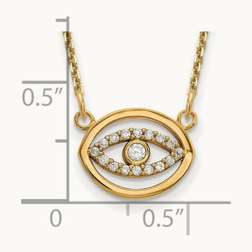 Small Necklace Diamond Gold Halo Evil Eye, 14K Yellow Gold