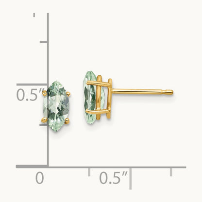 8x4 Marquise Green Quartz Earring, 14K