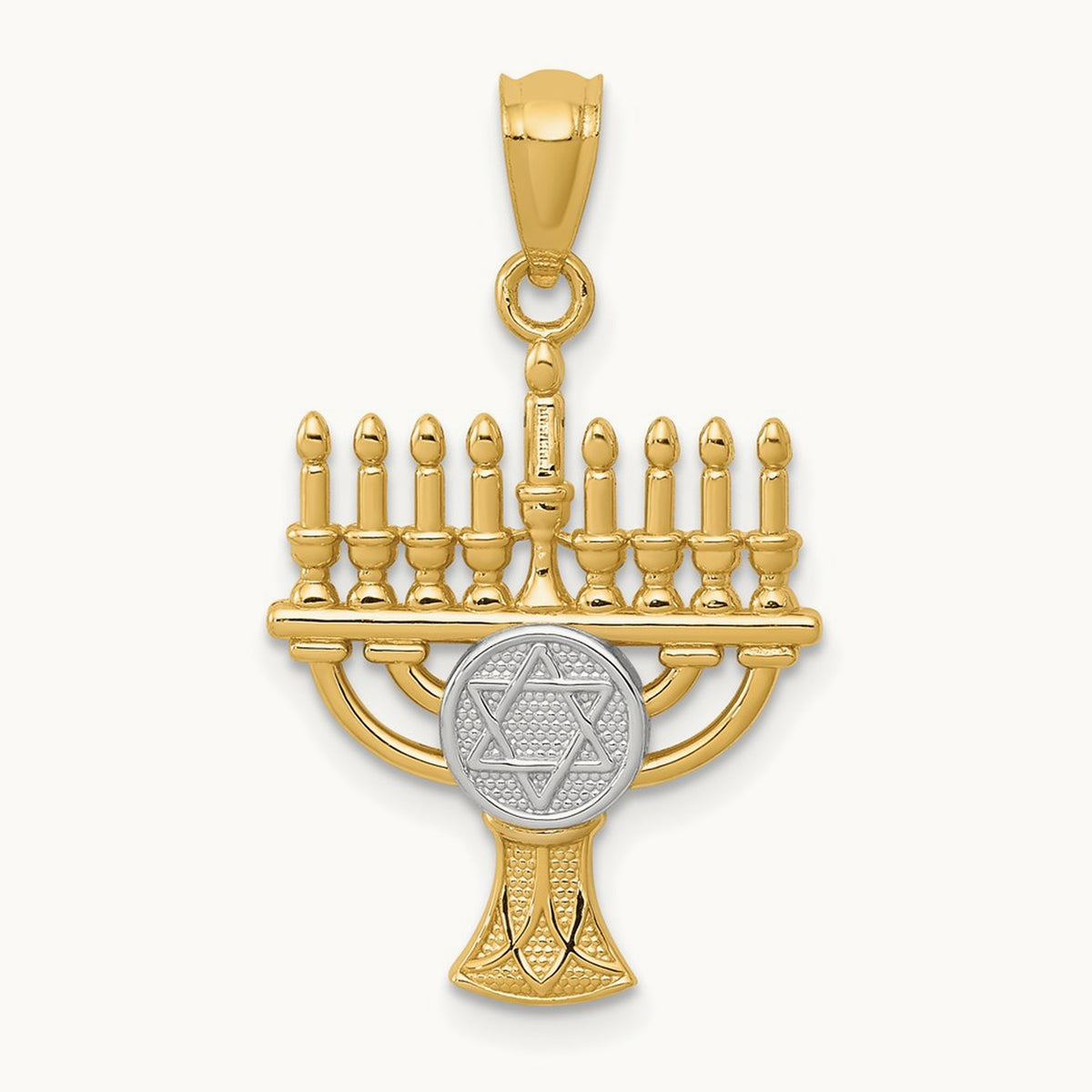 w/ White Rhodium Menorah Pendant, 14K
