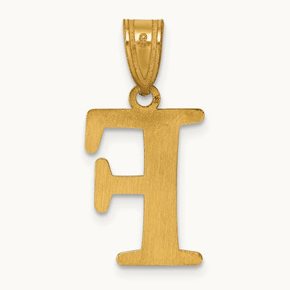 Polished Etched Letter F Initial Pendant, 14K