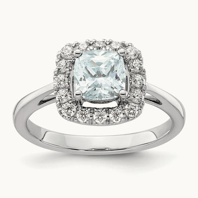 March Birthstone Aquamarine Halo Ring, 0.25 ct tw Lab-Grown Diamond