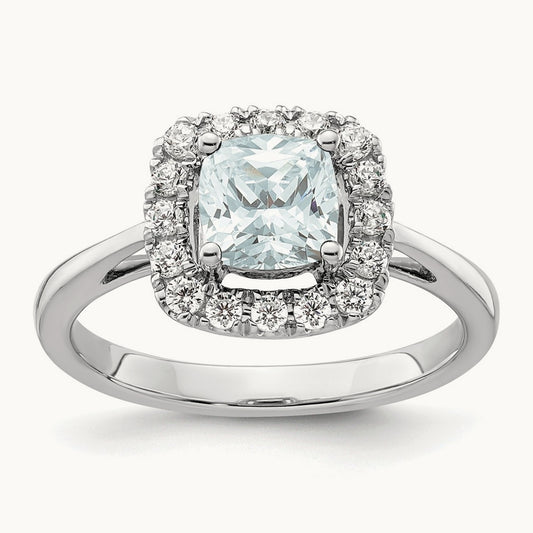 March Birthstone Aquamarine Halo Ring, 0.25 ct tw Lab-Grown Diamond