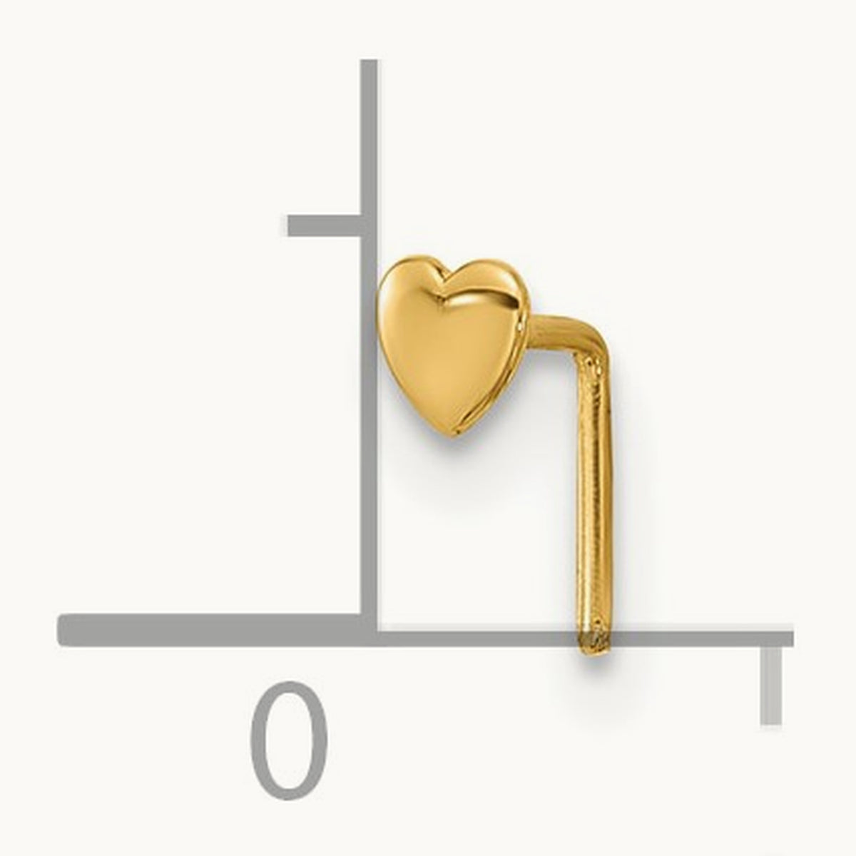22 Gauge Polished Heart Nose Stud, 14K