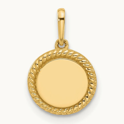 Polished Round with Rope Border Charm, 14K
