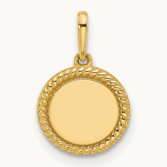 Polished Round with Rope Border Charm, 14K