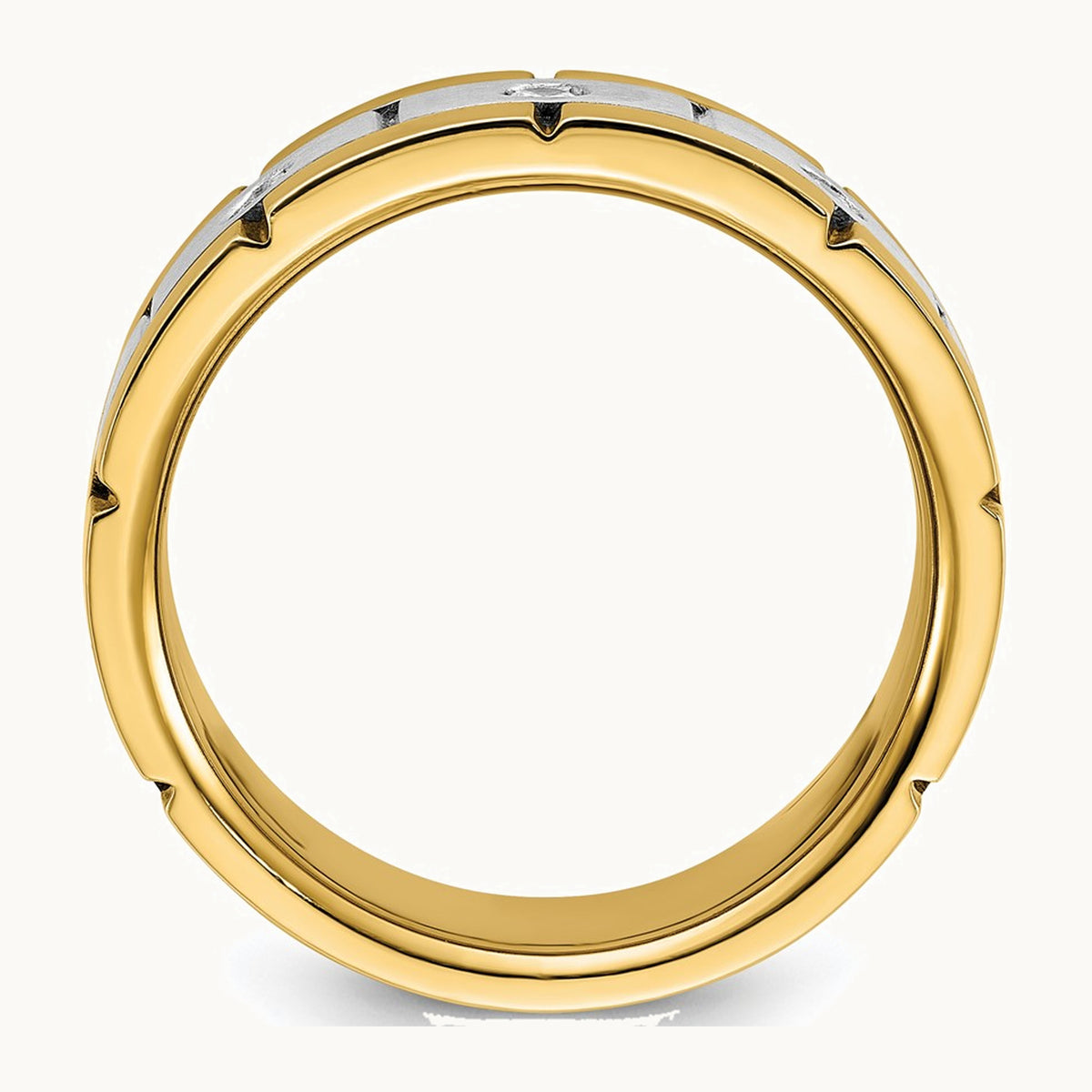 IBGoodman 14K Two-tone Men's Polished Satin and Grooved 3-Stone 1/6 Carat AA Quality Diamond Ring