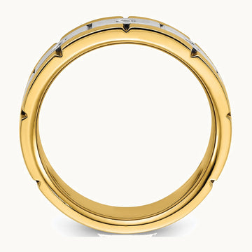 IBGoodman 14K Two-tone Men's Polished Satin and Grooved 3-Stone 1/6 Carat AA Quality Diamond Ring