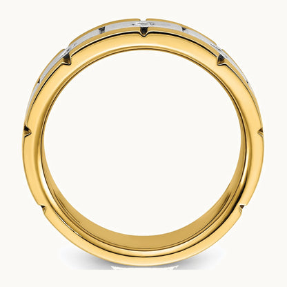 IBGoodman 14K Two-tone Men's Polished Satin and Grooved 3-Stone 1/6 Carat AA Quality Diamond Ring