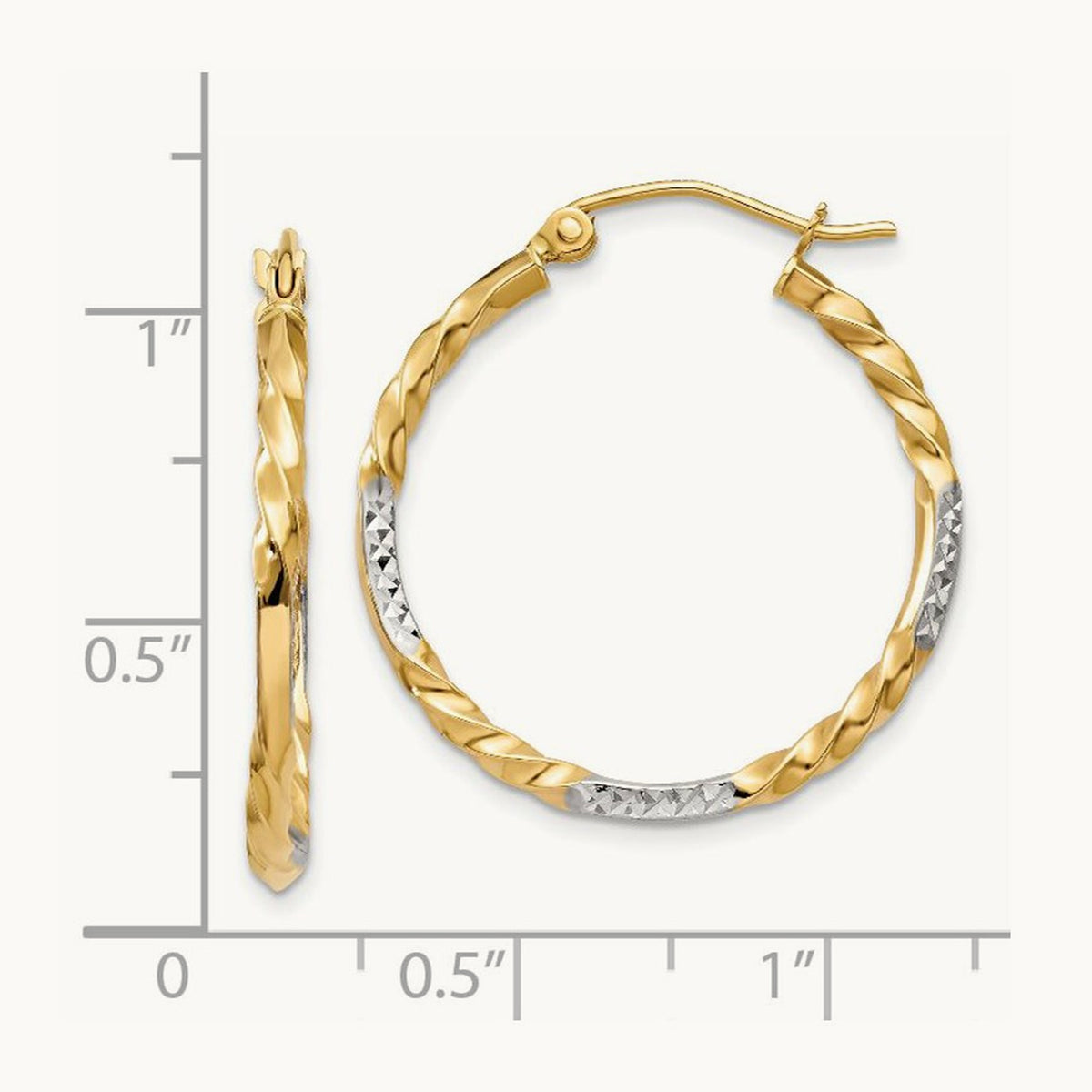 & Rhodium Diamond Cut Twisted Hoop Earrings, 14K