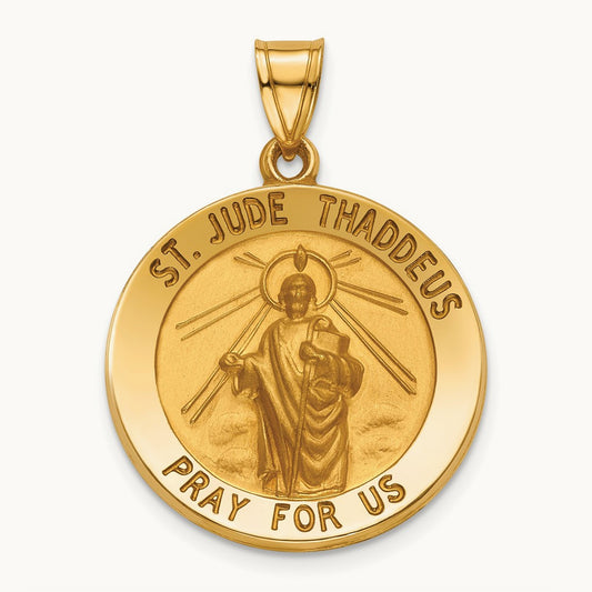 Saint Jude Medal Hollow Pendant, 14K