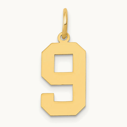 Medium Polished Number 9 Charm — 14K Yellow Gold, 16.13mm