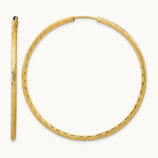 Polished and Satin D/C Endless Hoop Earrings, 2.00mm, 14K