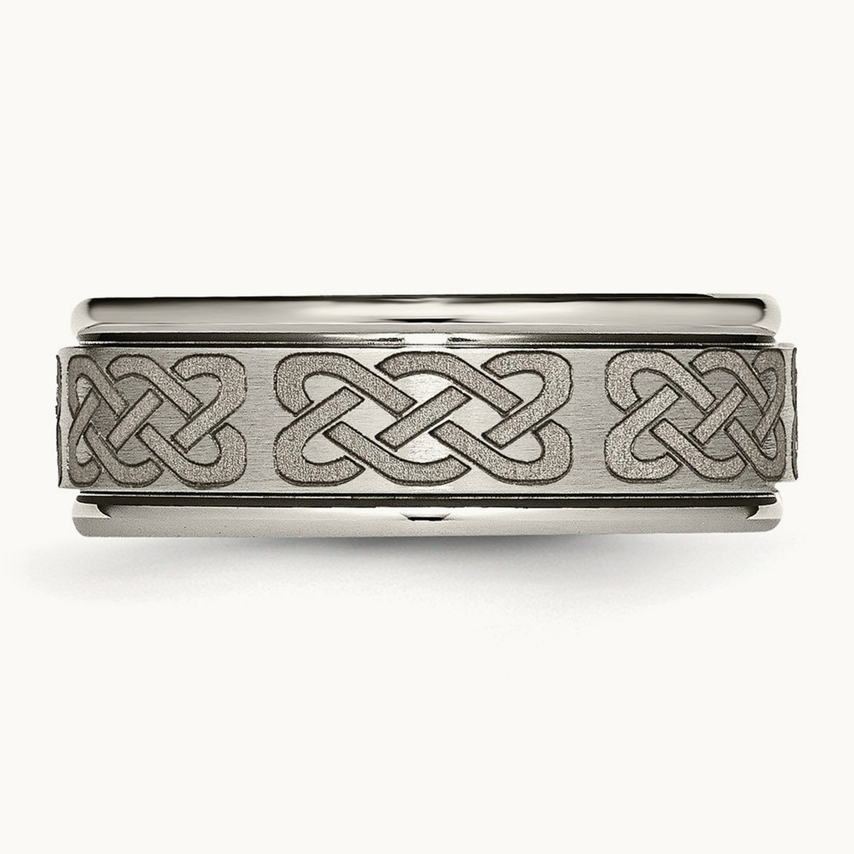 Brushed & Polished Celtic Laser Design Ridged Edge Band — photo set