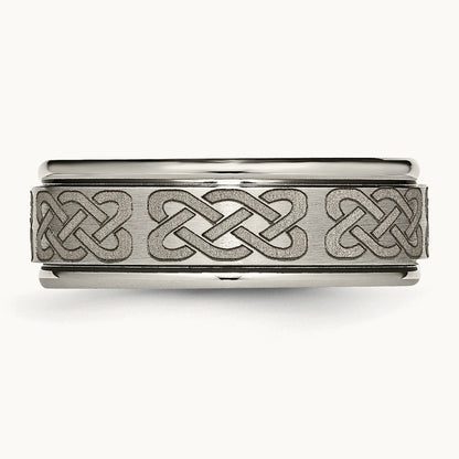 Brushed & Polished Celtic Laser Design Ridged Edge Band — photo set