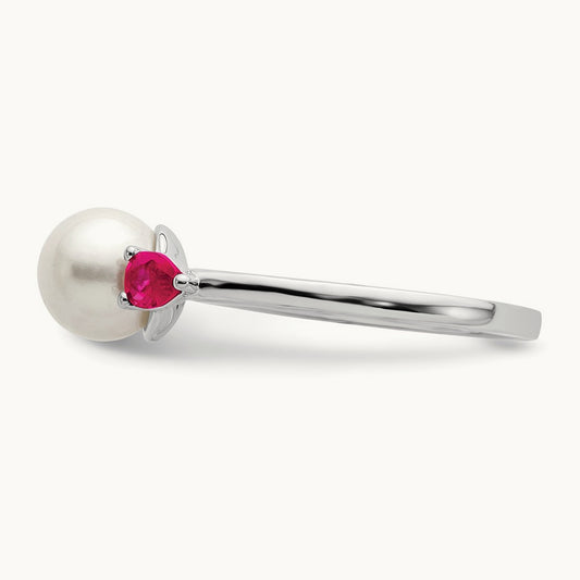 FWC Pearl and Ruby Ring, 14K White Gold