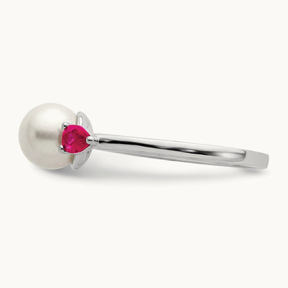 FWC Pearl and Ruby Ring, 14K White Gold