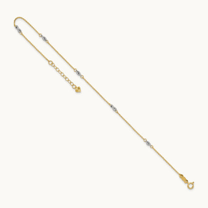 Fancy 9in Plus 1in Ext Anklet, 14K Two-tone