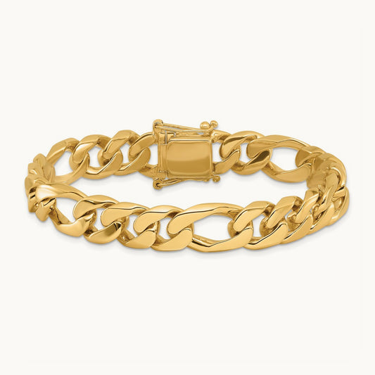 Hand-Polished Figaro Link Bracelet, 10mm, 14K
